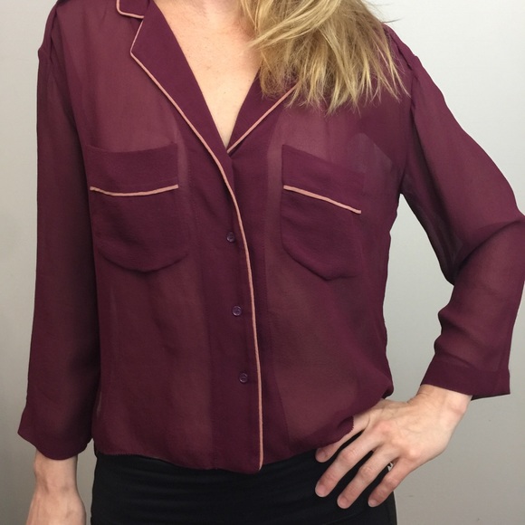 Le Fou Wilfred Red Silk Pajama Cute Sheer Top - Picture 2 of 8